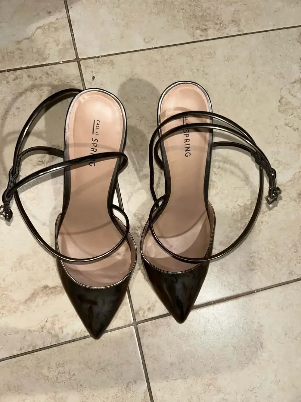 Call It Spring Gunmetal Metallic Pointed Toe Ankle Strap Stiletto Heels